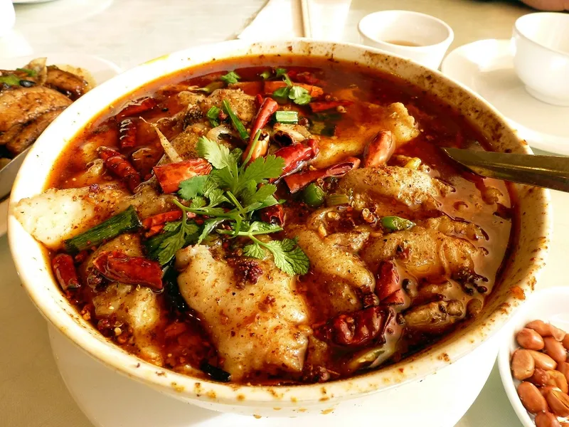 Boiled Sliced Fish in Hot Sauce Spice Szechuan Restaurant