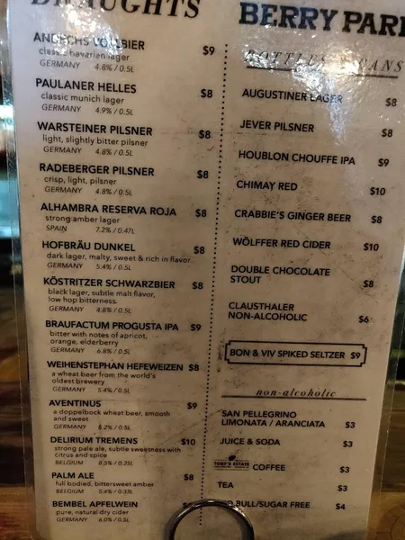 menu of Berry Park