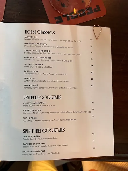 menu of Pebble Bar