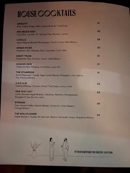 menu of Pebble Bar