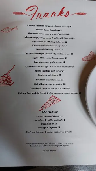 menu of Franks Wine Bar