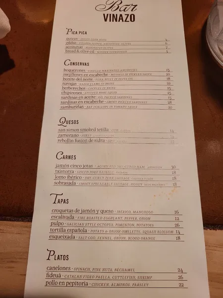 menu of Bar Vinazo