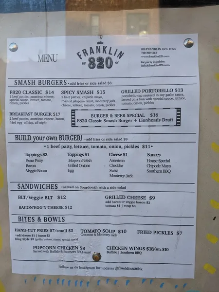 menu of FRANKLIN820