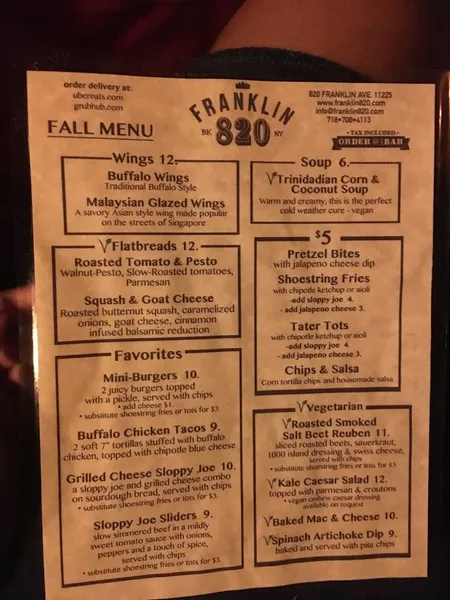 menu of FRANKLIN820