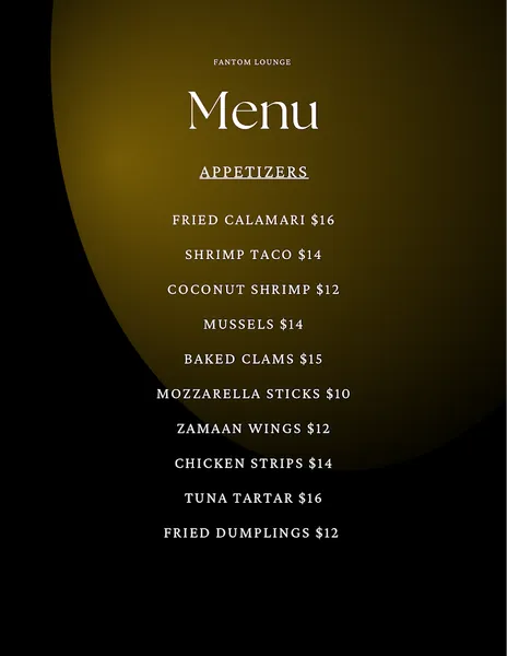 menu of Zamaan Bar & Lounge