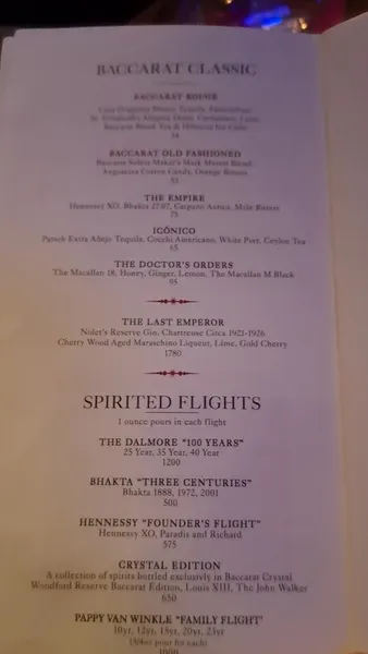 menu of The Bar at Baccarat Hotel