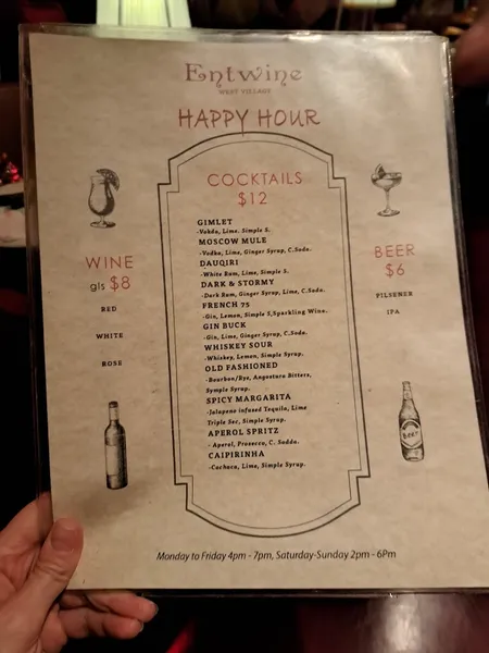 menu of Entwine Cocktail Bar