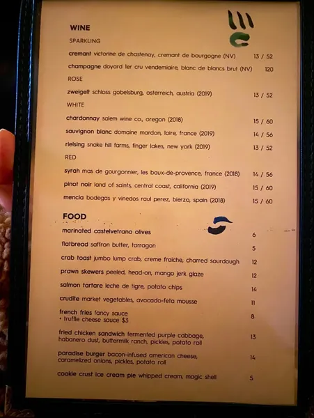 menu of Mister Paradise