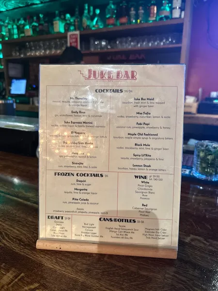 menu of Juke Bar