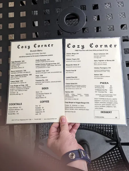 menu of Cozy Corner