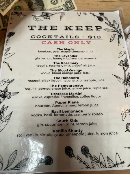 menu of The Keep