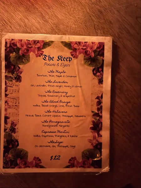 menu of The Keep