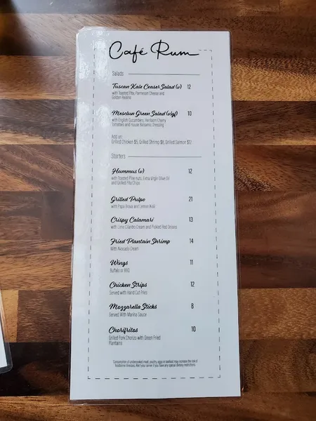 menu of Cafe Rum