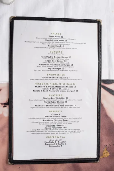 menu of Hush Cafe Lounge and Garden