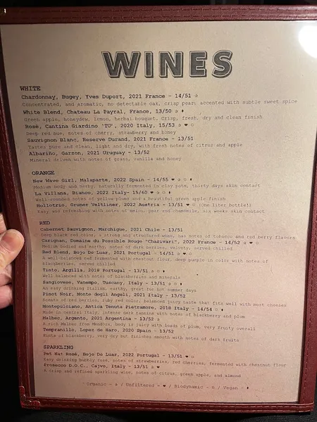 menu of DiWine Natural Wine Bar & Restaurant