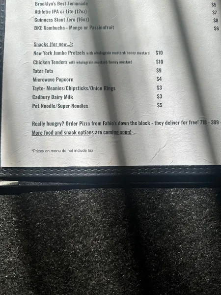 menu of Mary’s Bar