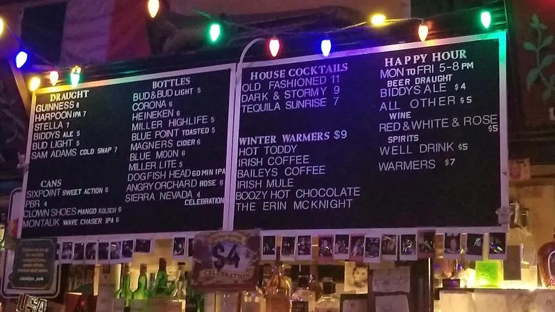 menu of Biddys Pub