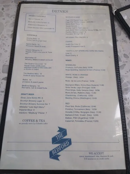 menu of The Bedford