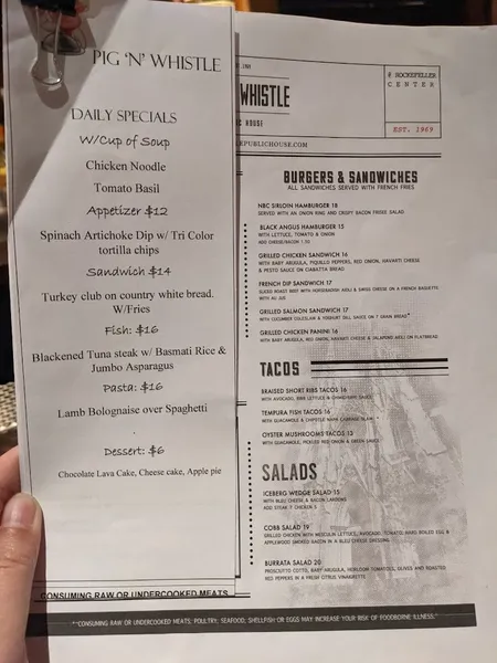 menu of Pig 'N' Whistle Public House