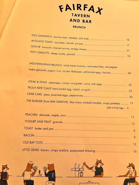 menu of Fairfax