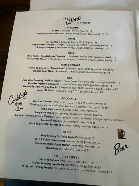 menu of Fairfax