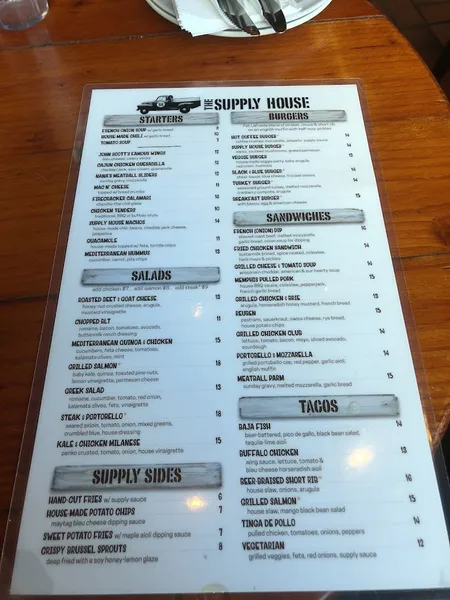 menu of The Supply House