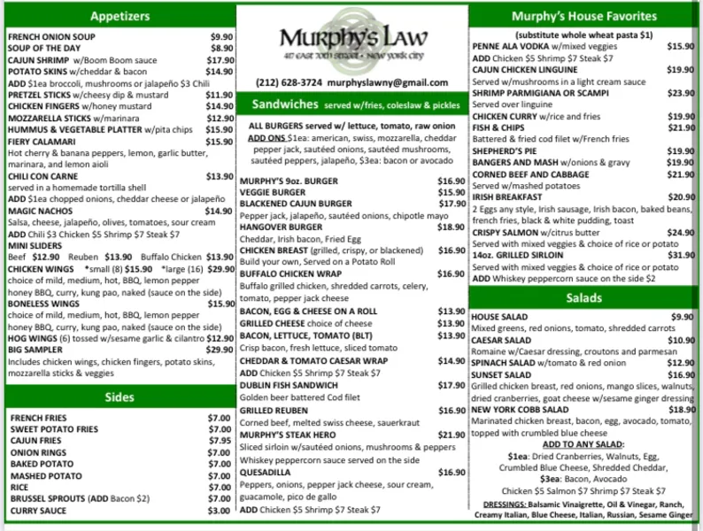 menu of Murphy's Law