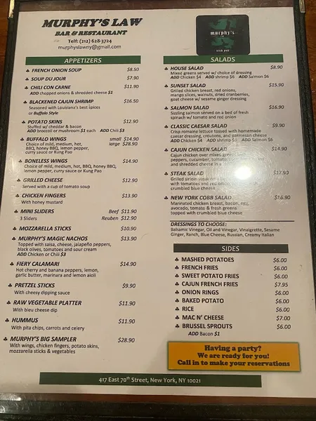 menu of Murphy's Law