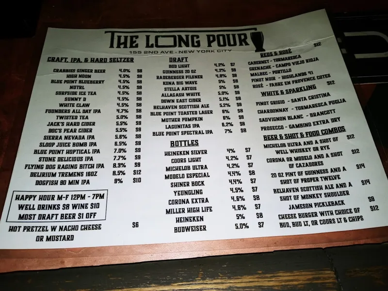 menu of The Long Pour