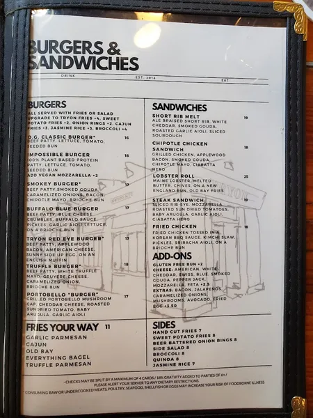 menu of Tryon Public House