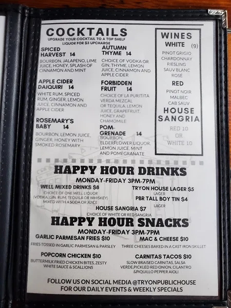 menu of Tryon Public House