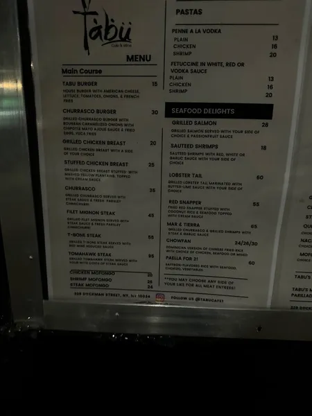 menu of Dyckman Bar & Kitchen