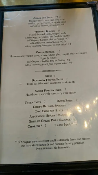 menu of The Sparrow Tavern