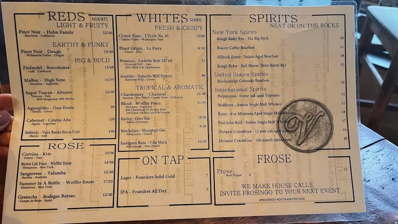 menu of Vintage