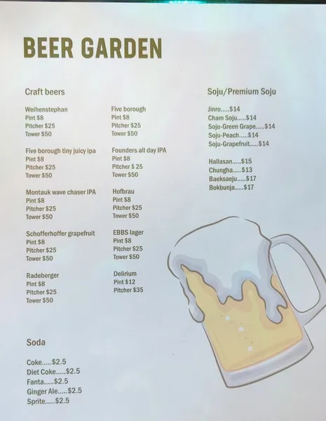 menu of NY Beer Garden