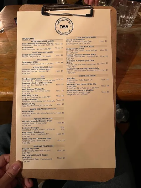 menu of Draught 55