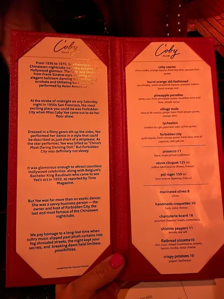 menu of Coby Club