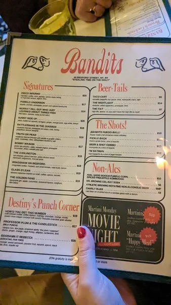 menu of Bandits Diner + Dive