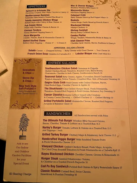 menu of Hurley's Restaurant & Bar