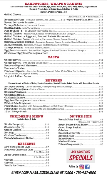 menu of Trackside Bar & Grill