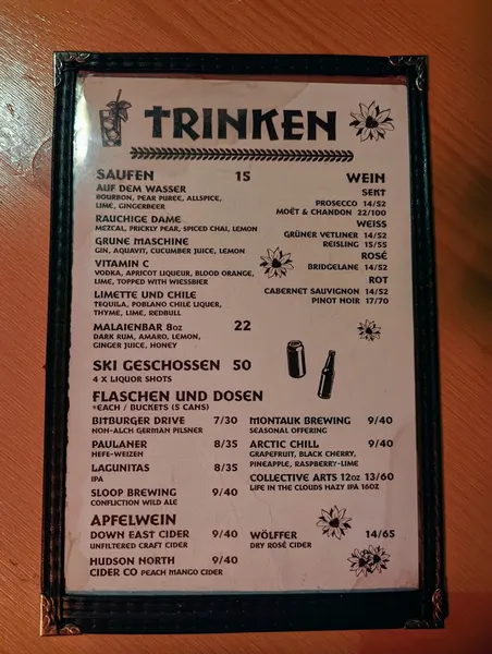 menu of The Standard Biergarten