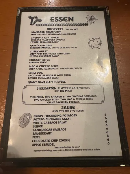 menu of The Standard Biergarten