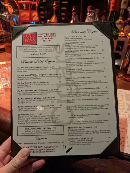 menu of Hudson Bar and Books