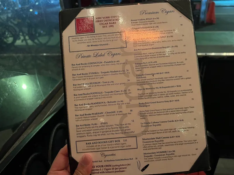 menu of Hudson Bar and Books