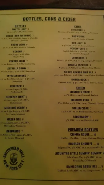 menu of Smithfield Hall NYC