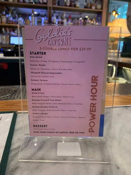 menu of Goldie’s Tavern