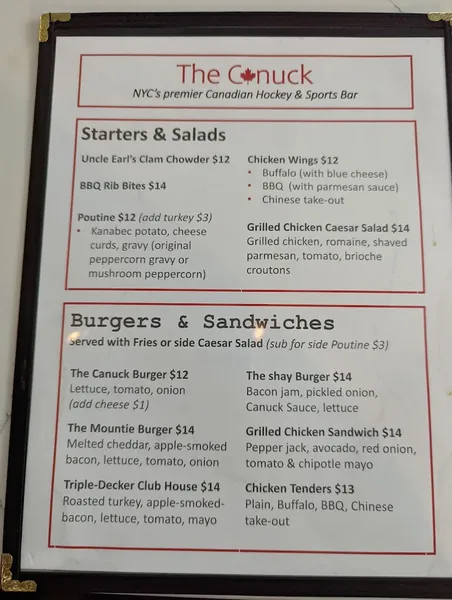 menu of The Canuck