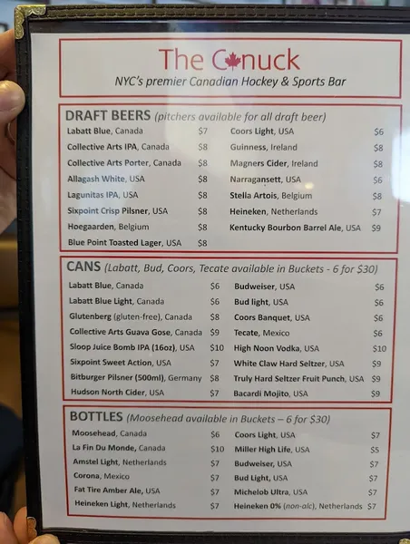 menu of The Canuck