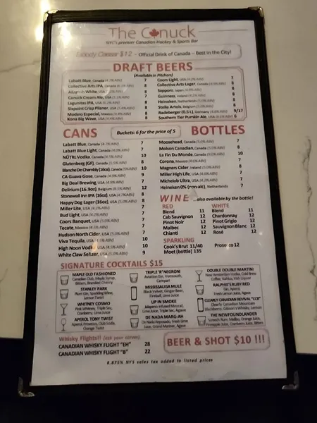 menu of The Canuck