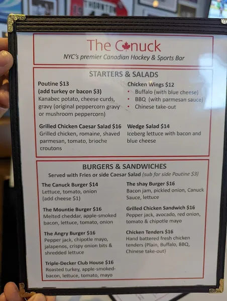 menu of The Canuck